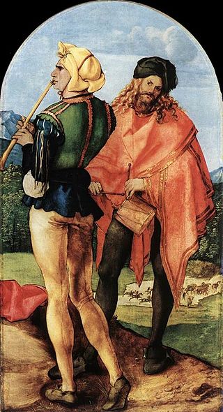 Piper and drummer, Jabach Altarpiece, Albrecht Dürer (image)