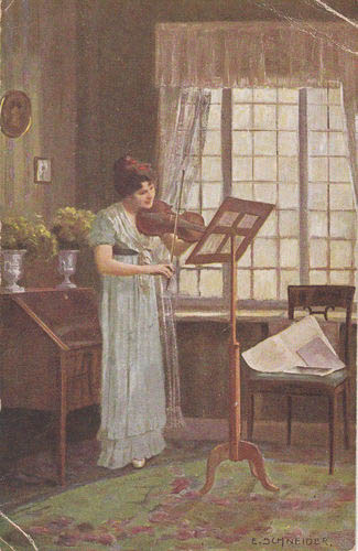 "Lady with a Violin" - painting by E. Schneider (image)